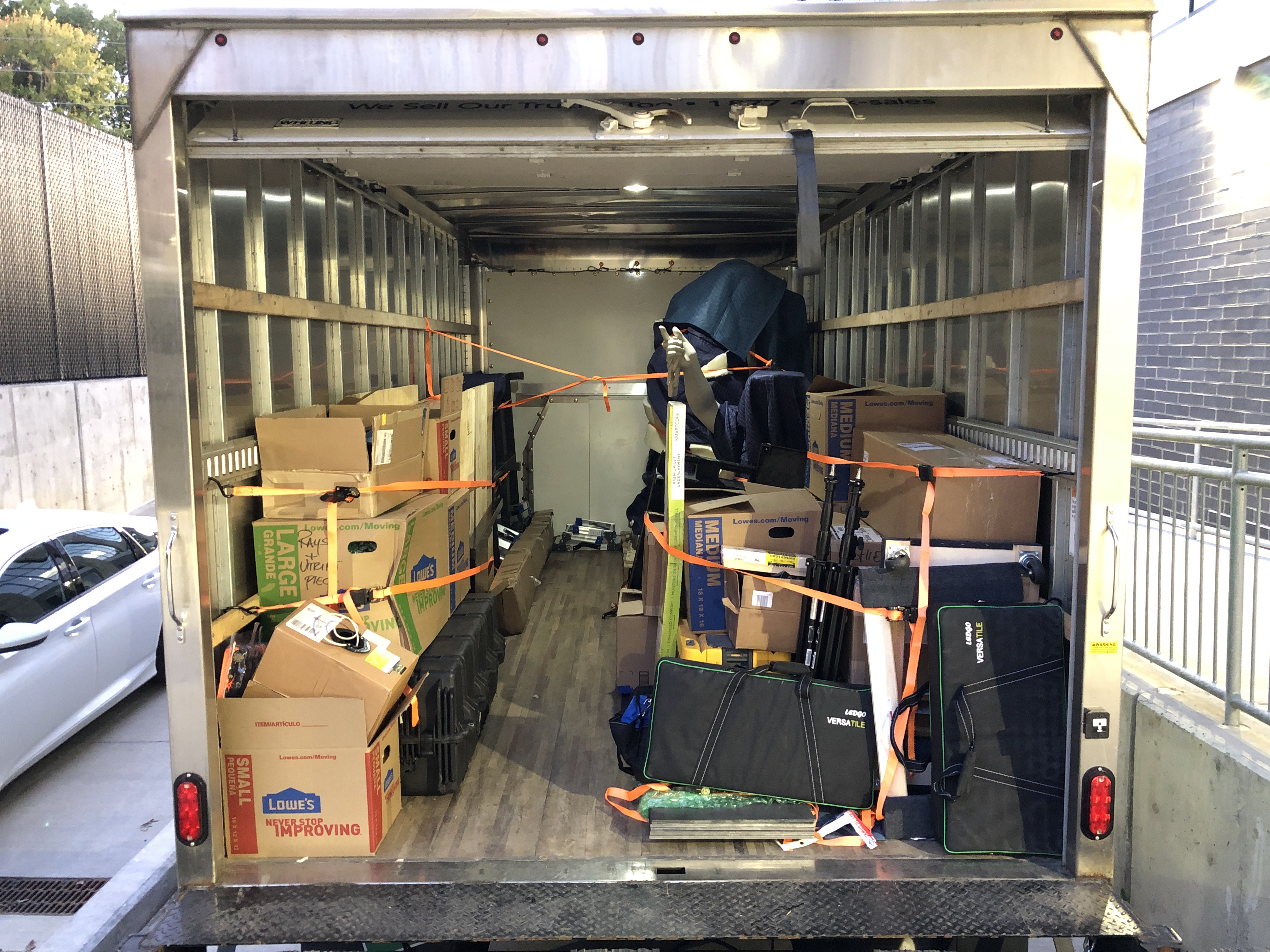 The statue packed and loaded for transport